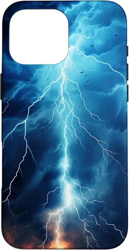 Vista 19 de iPhone 13 Pro Max Cool Blue Lightning Bolt Storm Funda de arte gráfico Wild Nature Sky
