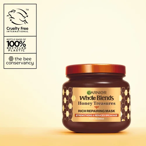 Vista 9 de Garnier Whole Blends Honey Treasures Máscara reparadora para cabello seco y dañado, 11.5 onzas líquidas, 2 unidades (el embalaje puede variar)