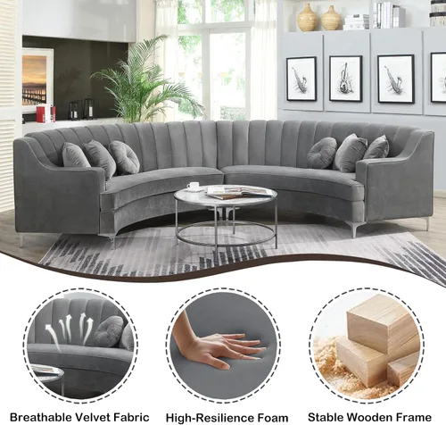 Vista 24 de Legend Vansen L - Sofá de terciopelo semicírculo de 141.34 pulgadas, sofá modular curvado de gran tamaño para sala de estar, oficina, apartamento
