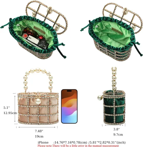 Vista 4 de CARIEDO Bolso de Noche para Mujer, Bolso de Mano con Perlas y Diamantes de Imitación para Boda, Baile de Graduación, Cumpleaños, Fiesta, Accesorios