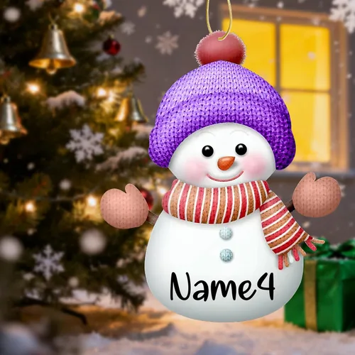 Vista 5 de Adornos de Navidad personalizados de muñeco de nieve con nombre, adornos de Navidad familiares personalizados para colgar en la puerta del árbol