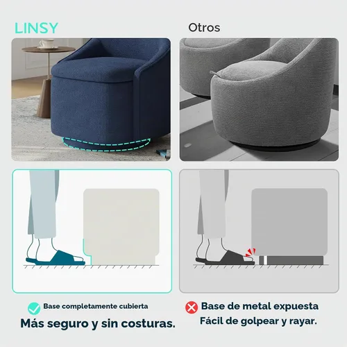 Vista 8 de [Usado] LINSY Juego de 2 Sillas Giratorias de Acento, Cómodas Sillas Tipo Barril de Chenilla con Almacenamiento Giratorio de 360 Grados, Sillón Azul