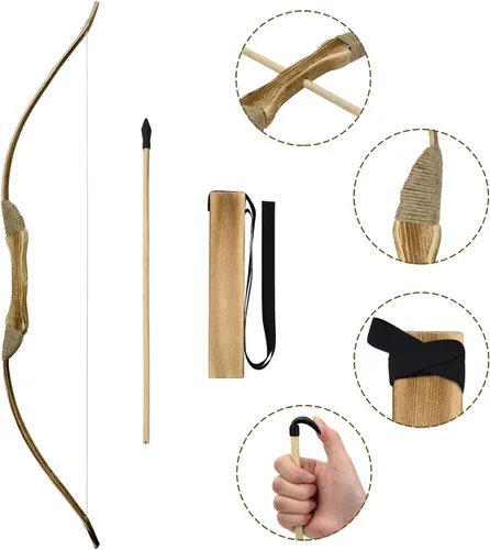 Vista 4 de Kids Bow and Arrow Set, 32 Inch Archery Set Handmade Wooden Toy Bow and Arrow for Kids 4-6 8-12, Cosplay Game Costume Prop Play, 1 Bows 1 Quivers
