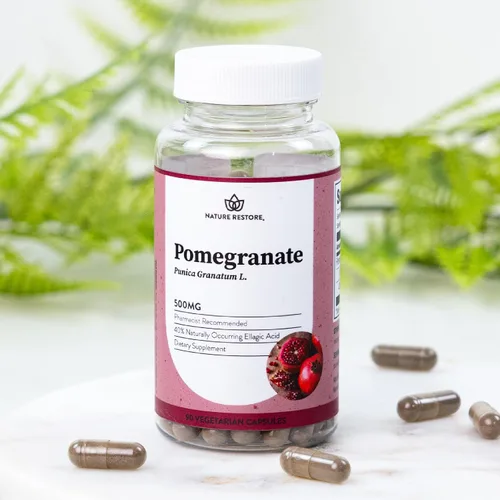 Vista 4 de Nature Restore Suplemento de extracto de semilla de granada, estandarizado al 40% de ácido elágico, sin OMG, sin gluten, 90 cápsulas, fabricado