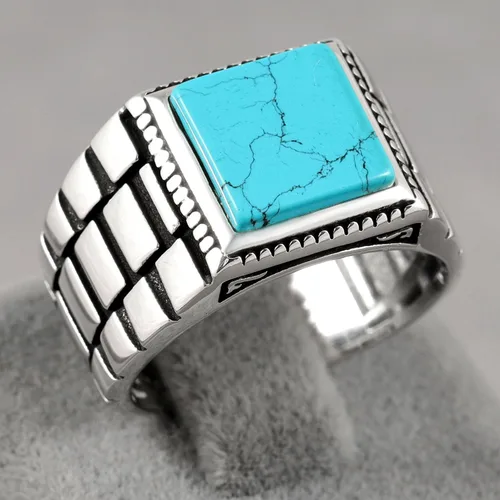 Vista 6 de Sterling Silver Rings for Men - Style Mens Sterling Silver Ring with Onyx or Turquoise Stone, Anillos Para Hombre