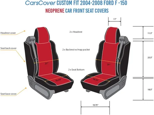 Vista 3 de CarsCover Fundas de neopreno para asientos delanteros de camioneta pick-up, ajuste personalizado, para Ford F150 2004-2008, lados rojo rosa y negro