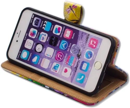 Vista 6 de Bcov - Funda para iPod Touch 7/iPod Touch 6, diseño de libélula colorida funda de piel con tapa y función atril para iPod Touch 7/6/5