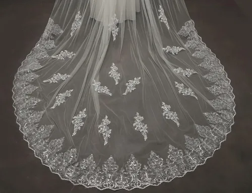 Vista 3 de EllieHouse Cathedral 1 Tier Sequin Lace Wedding Bridal Veil With Comb L81