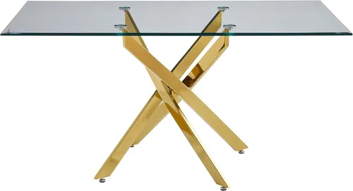 Vista 4 de Knocbel Mesa de comedor rectangular de 59 pulgadas para 4 a 6, mesa de cocina contemporánea con parte superior de vidrio templado y patas cruzadas
