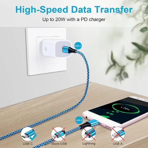 Vista 3 de Cable USB C a C tipo C, cable de carga rápida PD 3 unidades CarPlay para MacBook Air iPad Pro 2025, iPad Air 4ª generación, Samsung Galaxy S26