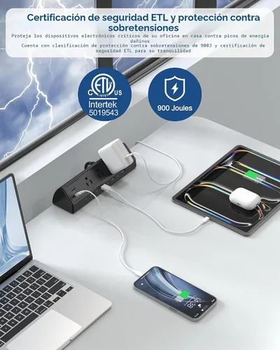 Vista 2 de Jgstkcity Regleta de alimentación con abrazadera de escritorio de 90 W, 12 puertos USB (6 PD 45 W USB-C), protector de sobretensiones, cable