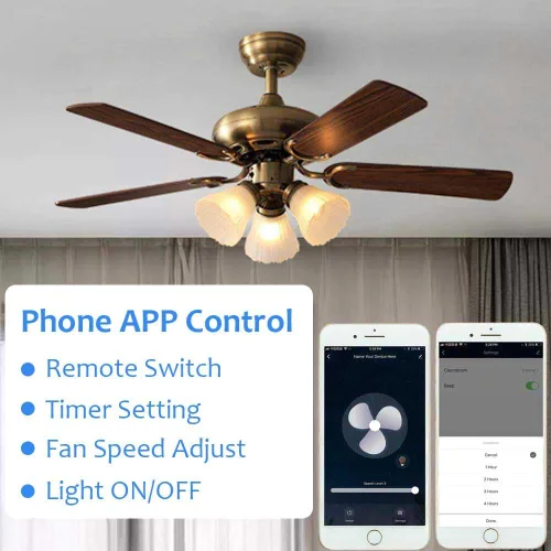 Vista 4 de Interruptor de ventilador WiFi inteligente, ventilador de techo y kit de control remoto de luz, controlador WiFi compatible con Alexa Google