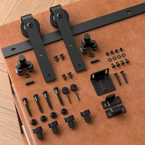 Vista 6 de Kit de Rieles de Hardware para Puerta Corrediza de Granero Súper Mini de Gabinete Pequeño de 2.5 Pies Aplica para Ventana de Almacenamiento Base