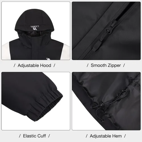 Vista 6 de CAMEL Chaqueta de esquí para hombre, abrigo de invierno, impermeable, chaqueta de snowboard cálida con capucha, parka resistente al viento, ropa