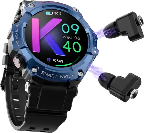 Vista 7 de Cuerpo de metal con pantalla Full Touch HD de 1.52 pulgadas, reloj inteligente con auriculares, auriculares deportivos TWS reloj inteligente dos