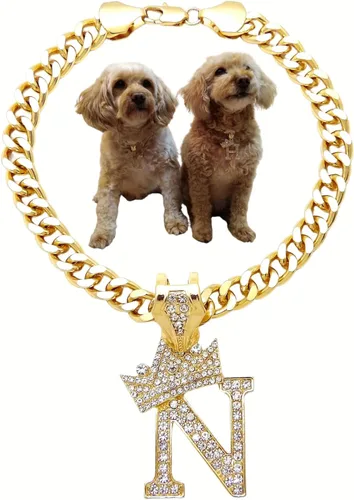 Vista 32 de Collar de cadena con letra inicial cubana para perro, collar de cadena para mascotas, gato, collar para cachorro (S, 25 cm)