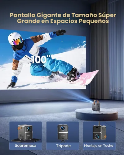 Vista 6 de Mini Proyector Inteligente con WiFi y Bluetooth【Compatible con Netflix/Portátil/4K Compatible】Audio Dolby, Keystone Automático y Enfoque Eléctrico