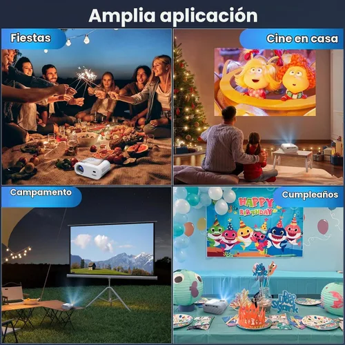Vista 6 de Mini proyector, proyector con WiFi y Bluetooth, proyector portátil de soporte 1080P, altavoz integrado, compatible con teléfono