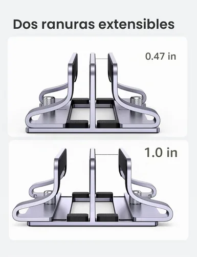 Vista 3 de UGREEN - Soporte vertical para laptop de 2 ranuras para escritorio, compatible con MacBook Pro Air, Lenovo Ideapad, Surface Book, HP Notebook, Dell