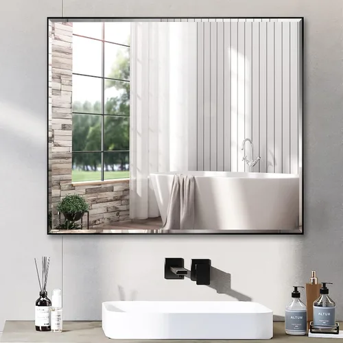 Vista 18 de LEDLUX Espejo de baño negro de 24 x 32 pulgadas, espejo sin cobre, marco de metal, espejo rectangular montado en la pared, espejo moderno