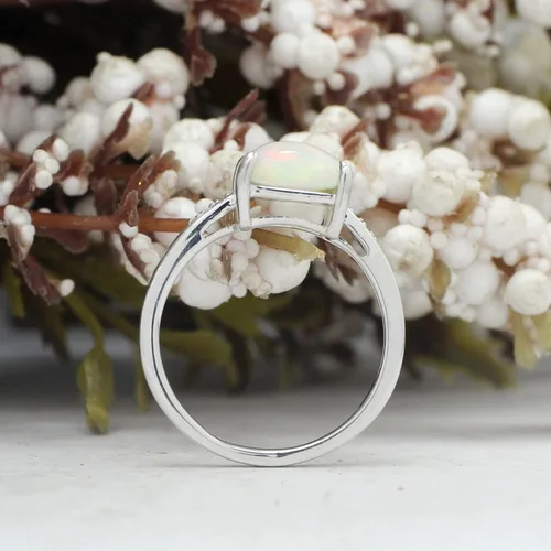 Vista 4 de GEMVIO Colección Anillo de compromiso de boda de compromiso con diamantes y piedras preciosas de ópalo blanco natural de 0.315in en oro de 14
