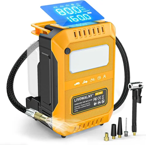 Vista 11 de LIVOWALNY Compresor de aire para inflador de neumáticos, compatible con batería Milwaukee de 18 V, bomba de aire eléctrica portátil inalámbrica