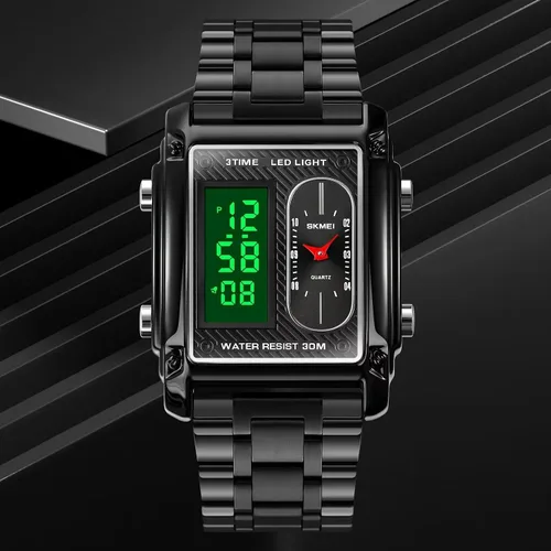 Vista 3 de FANMIS Relojes de pulsera deportivos con esfera rectangular para hombre con 7 colores opcionales retroiluminación LED multifuncional con alarma