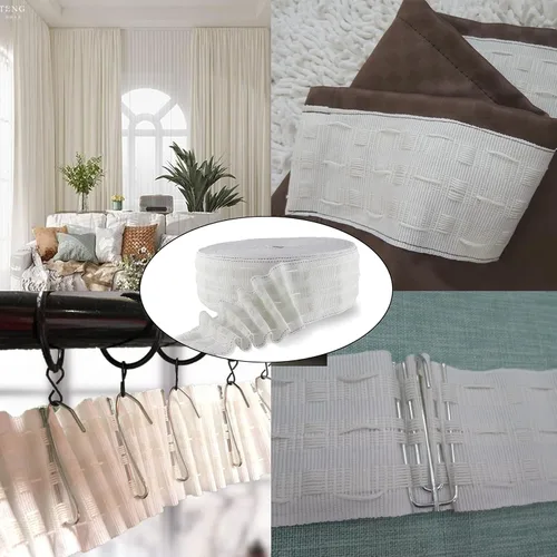 Vista 3 de Cinta plisada de cortina de 20 yardas de estilo británico blanco, perfecta para hacer proyectos de decoración del hogar (20 yardas 2.8 pulgadas)