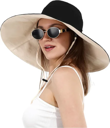 Vista 11 de Sombrero de pescador de algodón para mujer, reversible, de ala ultra ancha, plegable, protección UV, verano, viajes, UPF 50+ Caqui