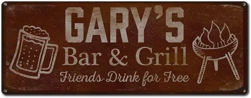 Vista 102 de Adam's Bar and Grill Friends Drink for Free, cartel de aluminio de 5.75 x 15.5 pulgadas, accesorios personalizados para bar y decoración de pared