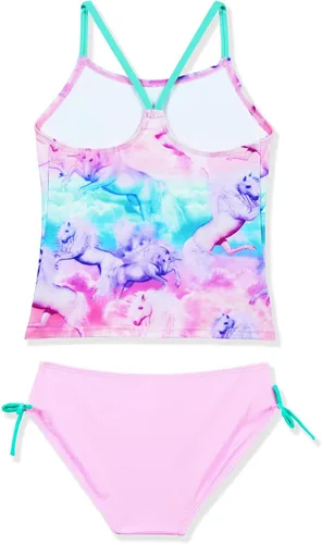 Vista 2 de Traje de baño tankini para niñas, traje de baño de dos piezas UPF 50+ lindo traje de baño tankini de unicornio para niños y niñas de 5 a 12 años