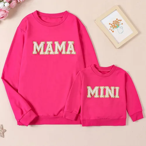 Vista 2 de Winioder Mommy and Me - Conjunto a juego con estampado de letras y cuello redondo, sudadera de manga larga para bebé