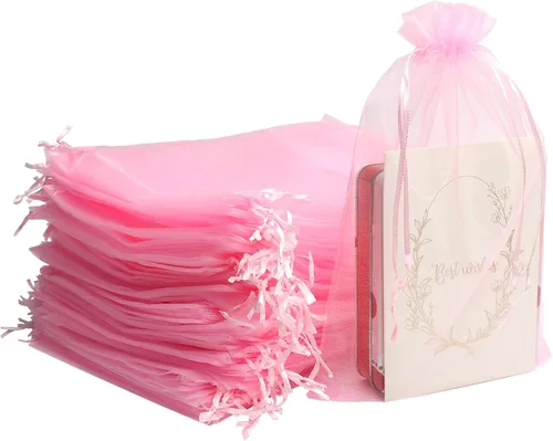 Vista 10 de Uigidori 100 bolsas de organza de alta calidad, bolsas de regalo de organza transparente de 8 x 12 pulgadas con cordón, bolsas grandes de malla