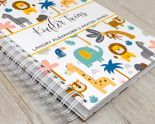 Vista 40 de Personalized Twin Baby Memory Book - Hardcover First Year Album Customized with Babies’ Names - Prompted Baby Journal (Blue Mountains)