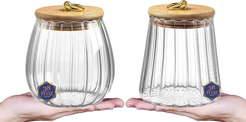 Vista 9 de Frascos de vidrio con tapas de bambú, contenedores de vidrio de 23 FL OZ con tapas herméticas para almacenamiento, tarros grandes de caramelo