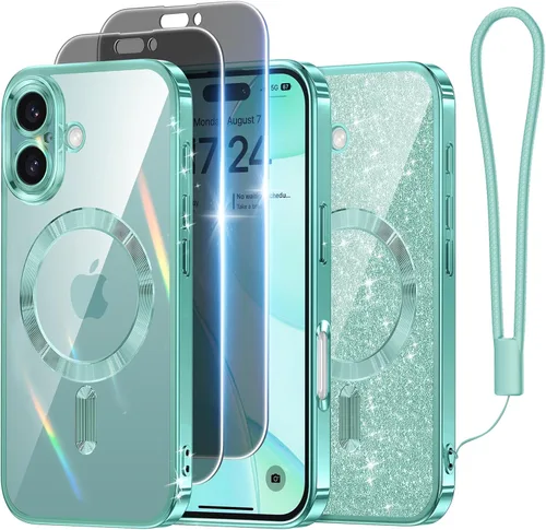Vista 29 de Meifigno - Funda diseñada para el iPhone 16 Pro de 6.3", [Tarjeta de purpurina y correa para la muñeca] [Compatible con MagSafe]