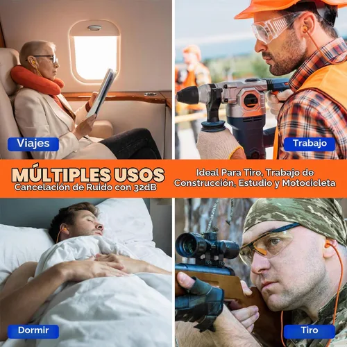 Vista 4 de 20 pares de tapones de espuma para los oídos con cable, protección suave y cómoda para los oídos, desechables envueltos individualmente