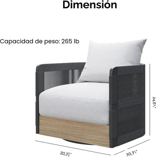 Vista 2 de homary Silla giratoria para patio, 2 piezas, con cojín grueso a prueba de Negro