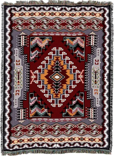 Vista 14 de Pure Country Weavers Manta Butte Clay - Inspirada en los nativos americanos del suroeste - Tapiz manta de regalo tejido de algodón - Fabricado