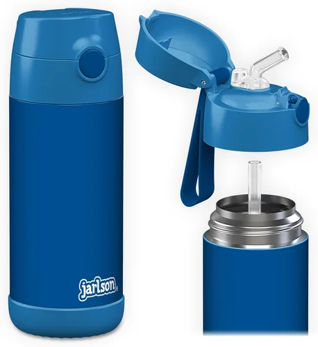 Vista 11 de Jarlson® CHARLI - Botella de agua para niños [12 onzas], botella térmica de acero inoxidable con pajilla, botella de agua aislada a prueba