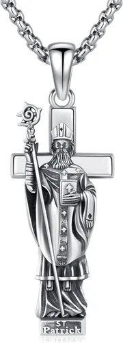 Vista 38 de 925 Sterling Silver Patron Saint Amulet Necklace for Men Women plateado