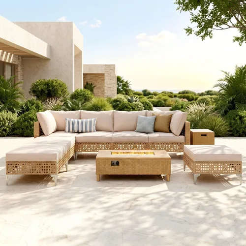 Vista 10 de PHI VILLA Juego de muebles de mimbre para patio, juegos de sofás modulares de ratán para patio, juego de sofá modular resistente al agua