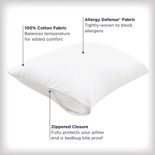 Vista 2 de AllerEase Ultimate - Protector de almohada de algodón con protección avanzada contra alergias, equilibrio de temperatura, comodidad con cremallera