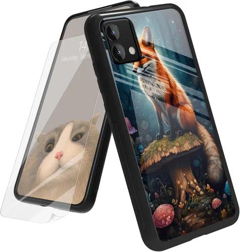 Vista 28 de Funda para Motorola Moto G Play 4G 2024 con protector de pantalla, parte trasera de vidrio templado + funda de silicona suave TPU absorción