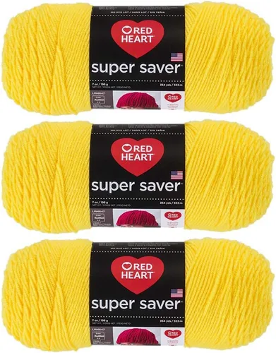 Vista 2 de Red Heart Super Saver E300-324 - Ovillo de lana amarillo brillante (paquete de 3)