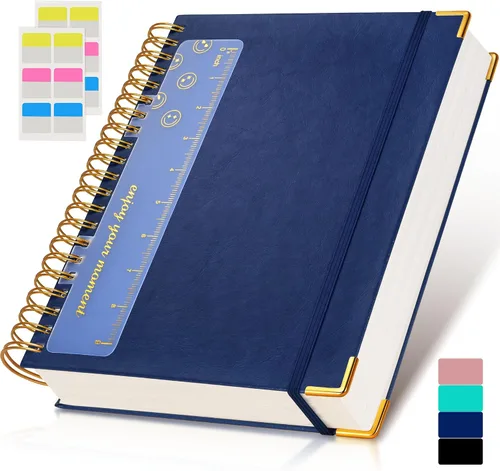 Vista 12 de Cuaderno Diario de Espiral 8.5" x 11", 300 Páginas de Tapa Dura con Forro de Cuero para Mujeres y Hombres, Cuadernos A4 Grandes con Rayas