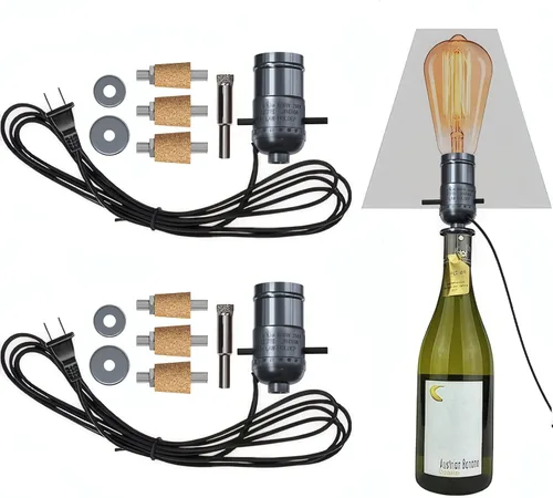 Vista 9 de Kit de lámpara de botella Aokpsrt con broca de vidrio de 9mm DIY Kit de lámpara para botellas de licor con enchufe deslizante y cable