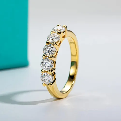 Vista 2 de AnuClub 5 Stone Moissanite Ring 1.5cttw D Color Lab Diamond Gold Plated Silver Stackable Rings For Women With Certificate