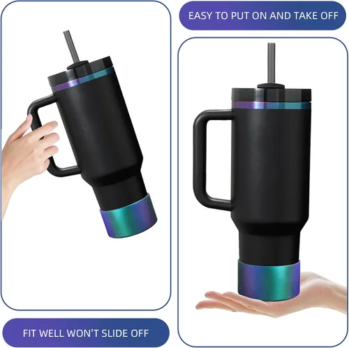 Vista 7 de Funda de silicona con gradiente y 2 piezas de cubierta de popote de 10 mm con purpurina, mangas antideslizantes, protector de fondo compatible