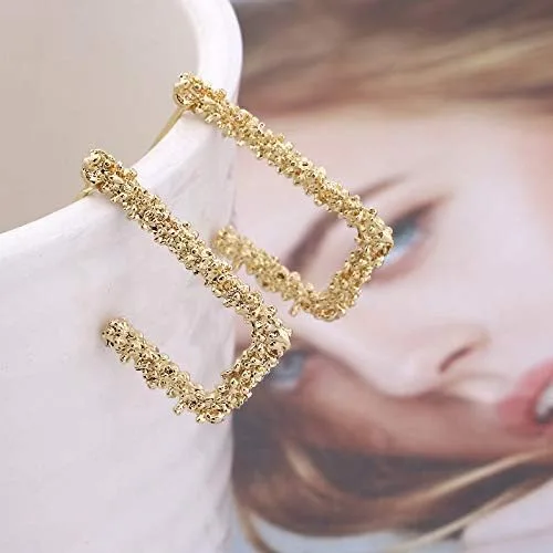 Vista 6 de Retro Geometric Shape Plated Matt 14K Gold Plated C-shaped S925 Silver Needle Natural Pearl Zircon Crescent Earrings